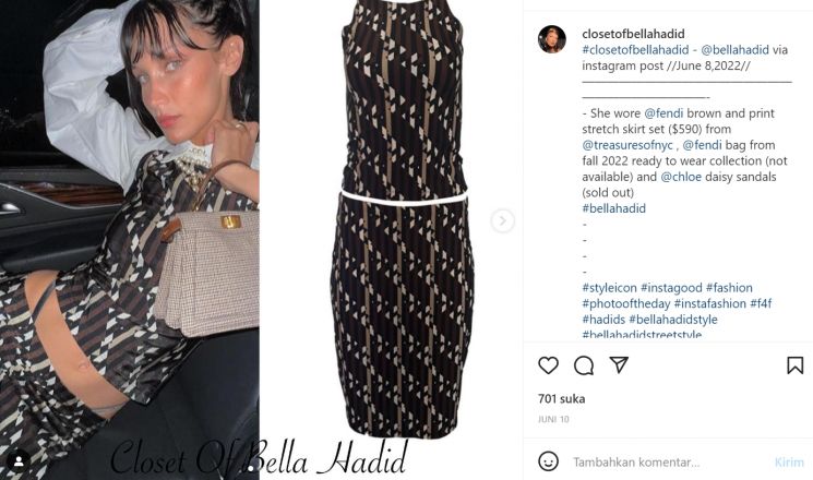 Bella Hadid hadiri acara cocktail party milik Fendi dengan tampilan sopan sembari memamerkan thong (Instagram/closetofbellahadid)