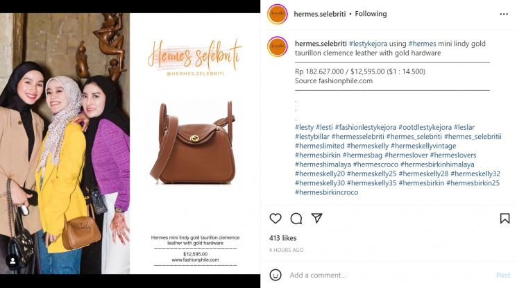 Lesti Kejora kumpul bareng teman-teman dengan mengenakan tas Hermes yang harganya tidak main-main (Instagram/hermes.selebriti)