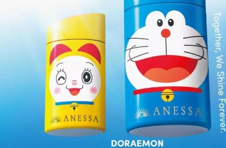 Anessa berkolaborasi dengan karakter kartun populer asal Jepang, Doraemon, meluncurkan produk sunscreen atau tabir surya bertema Shine Infinitely’. (Foto: Dok. Anessa)