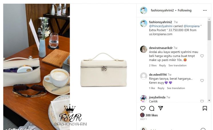 Tas mewah Syahrini warna putih (Instagram @fashionsyahrini2)