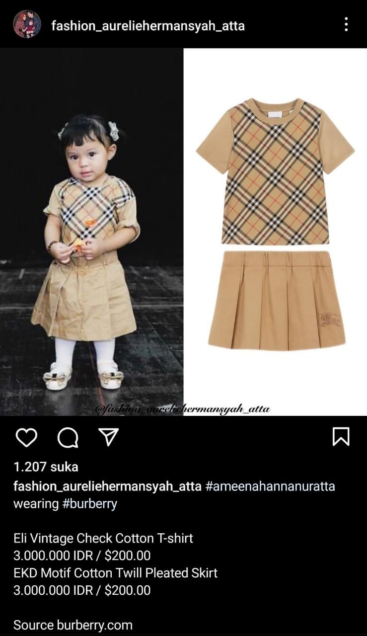 Busana Ameena anak Atta Aurel (Instagram@fashion_aureliehermansyah_atta)
