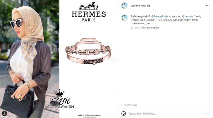 Gaya Syahrini mengenakan perhiasan mewah. (Instagram/fashionsyahrini2)