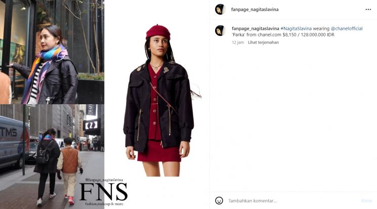 Harga jaket yang dikenakan Nagita Slavina (Instagram/fanpage_nagitaslavina)