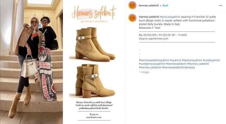 Koleksi sepatu boots Syahrini (Instagram/hermes.selebriti)