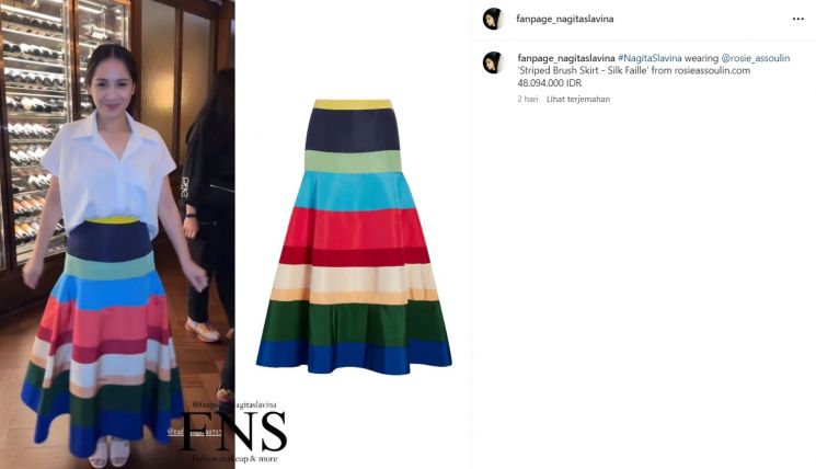Gaya Nagita Slavina mengenakan rok warna-warni. (Instagram/fanpage_nagitaslavina)