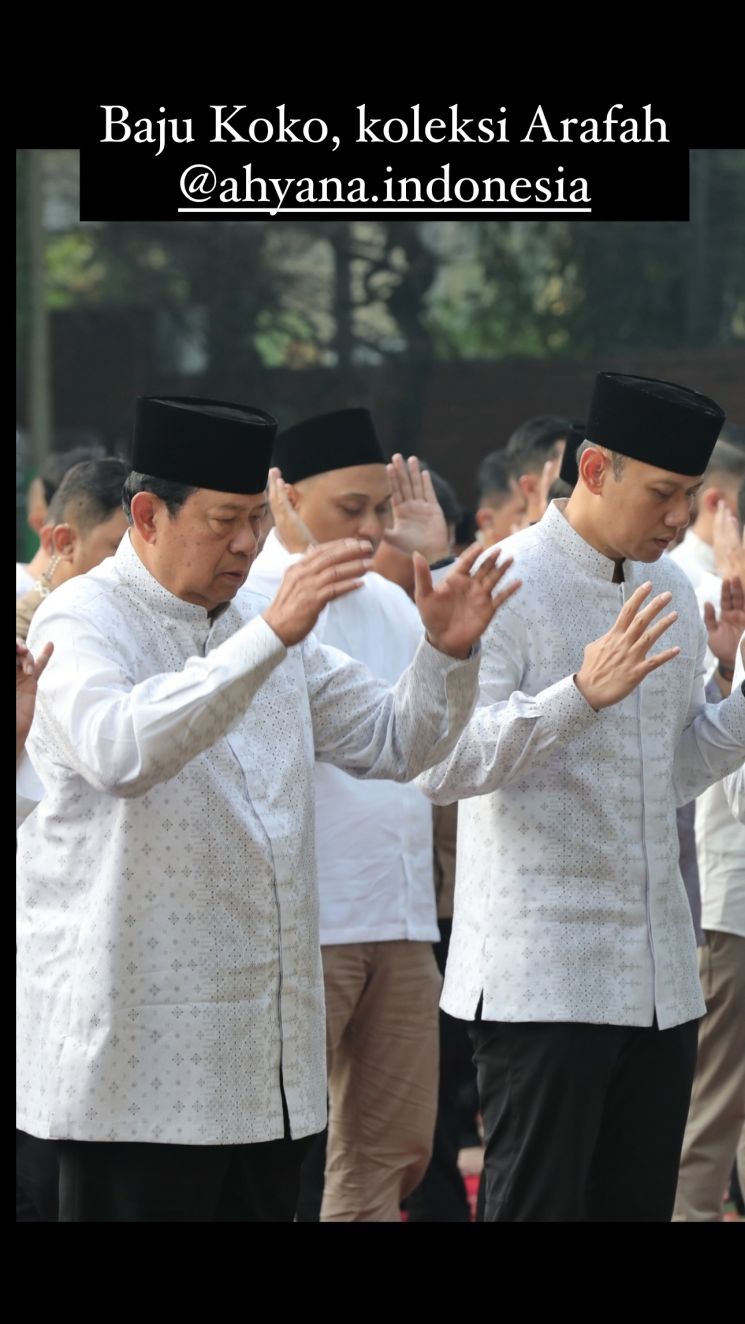 Susilo Bambang Yudhoyono (SBY) pakai baju koko dari brand lokal pada perayaan Iduladha 2024. (Instagram/annisayudhoyono)