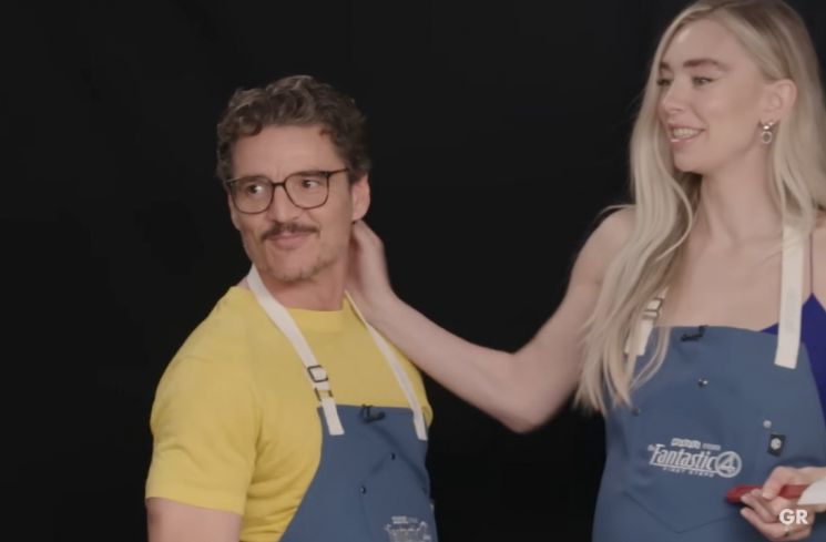 Potret kedekatan Vanessa Kirby dan Pedro Pascals saat promosi film Fantastic Four: First Steps dalam acara milik Gordon Ramsay (YouTube/Gordon Ramsay)