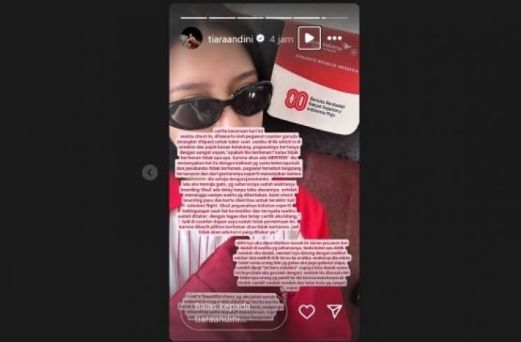 Tangkapan layar Instagram story Tiara Andini (Instagram/tiaraandini)
