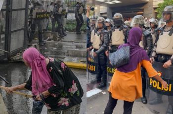 Sosok Emak-Emak Berkerudung Pink-Ungu di Aksi Demo, Representasi Kekuatan Wanita Bersuara