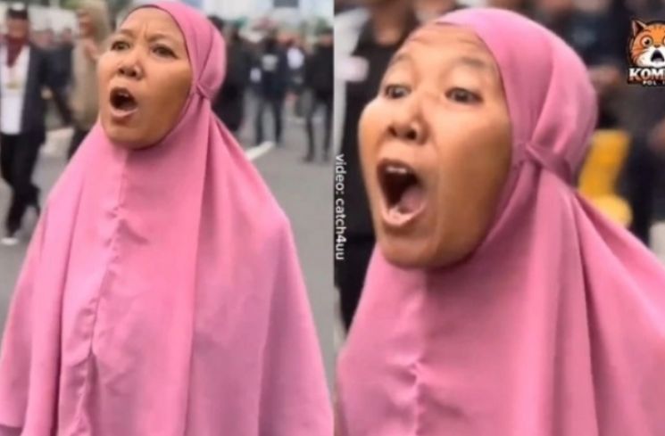 Ibu Ana dengan Jilbab Pink yang Viral Saat Demo. (X)